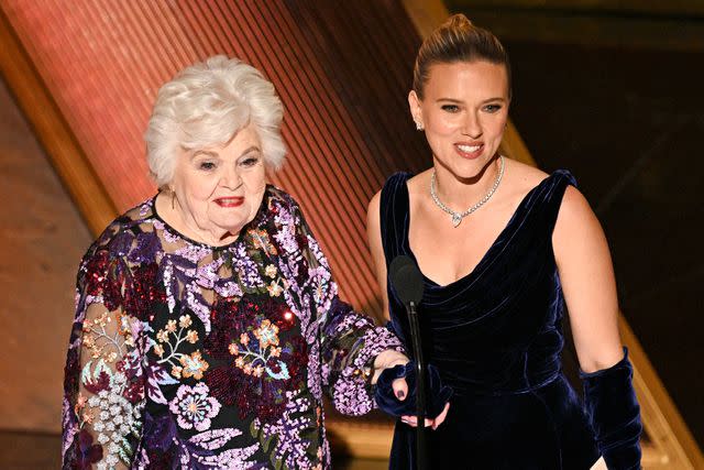 PATRICK T. FALLON/AFP via Getty June Squibb and Scarlett Johansson at the 97th annual Academy Awards