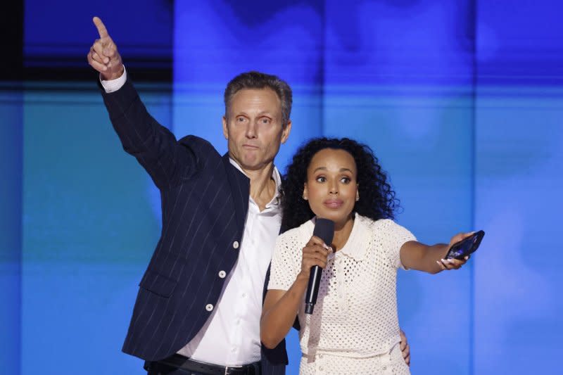 Tony Goldwyn, seen wtih Kerry Washington at the 2024 Democratic National Convention in Chicago, guest stars on "Hacks." File Photo by Tannen Maury/UPI