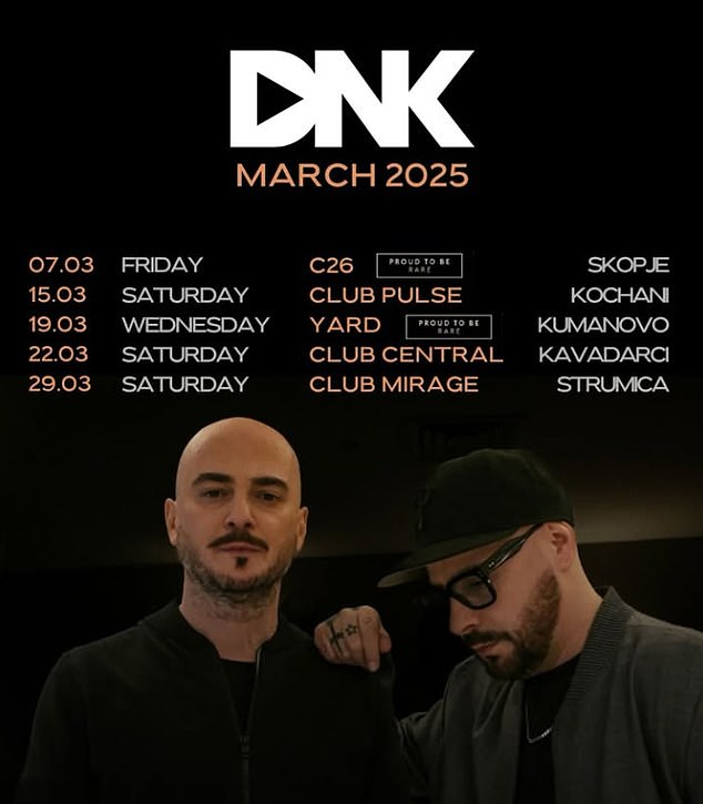 DNK, a hip-hop duo popular in North Macedonia, were playing to fans at Club Pulse when the fire broke out - Andrej Gjorgieski (left), the lead singer, lost his life after selflessly returning to the venue to help save others