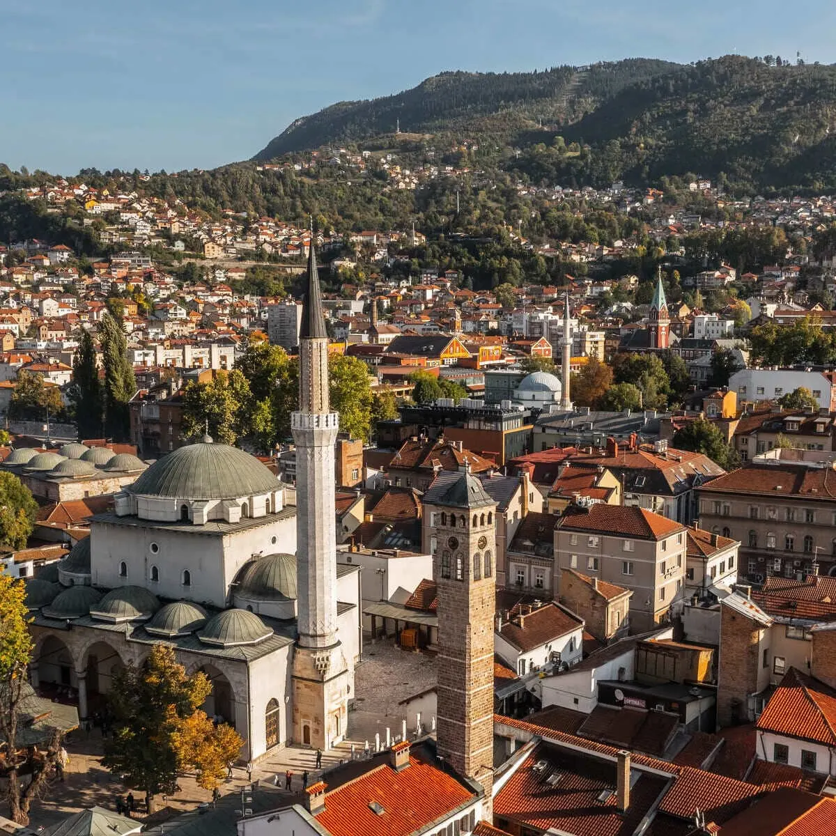 Aerial View Of Sarajevo, Bosnia and Herzegovina, Southeastern Europe