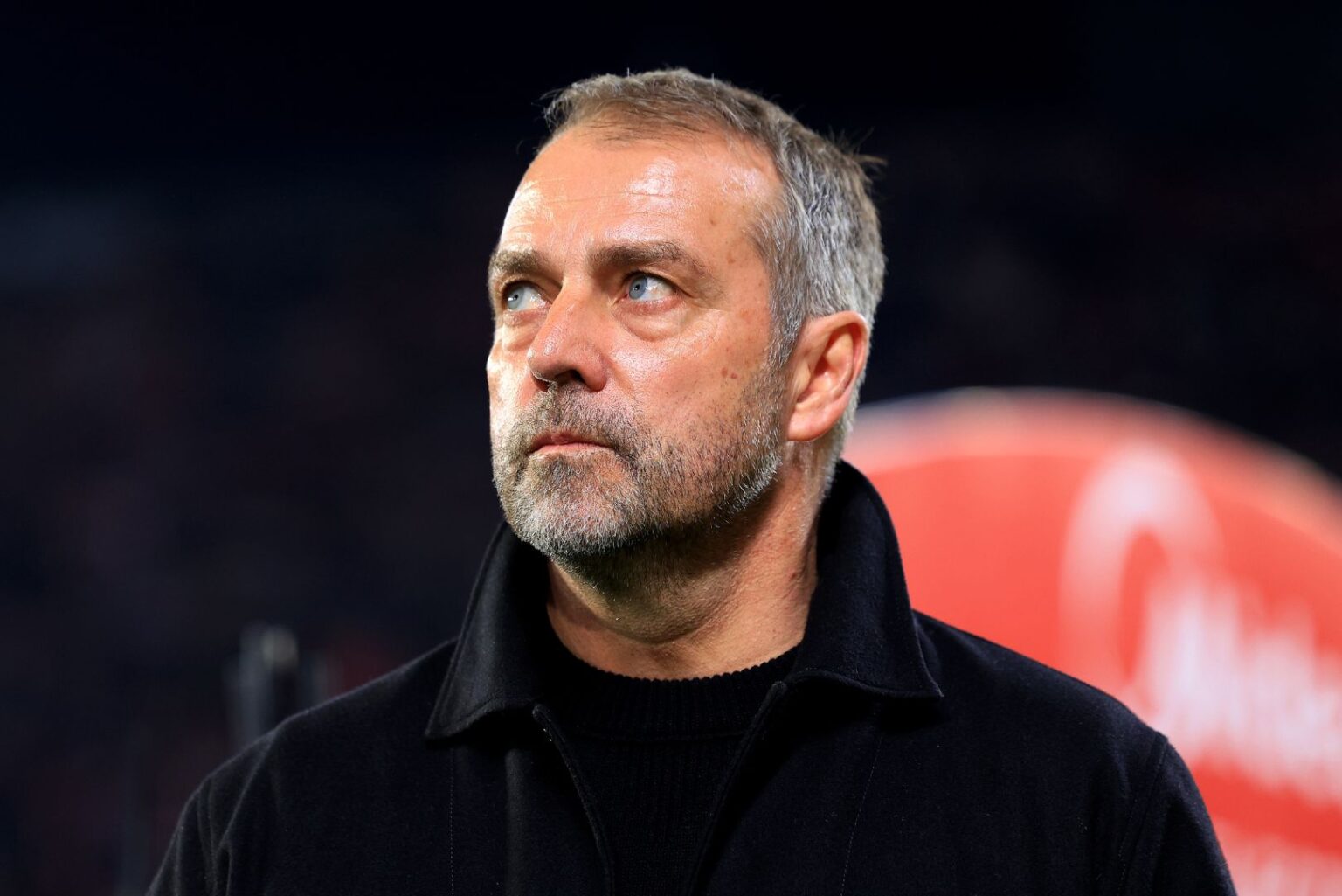 SEVILLE, SPAIN - FEBRUARY 09: Hansi Flick, Head Coach of FC Barcelona, looks on prior to the LaLiga match between Sevilla FC and FC Barcelona at Estadio Ramon Sanchez Pizjuan on February 09, 2025 in Seville, Spain.