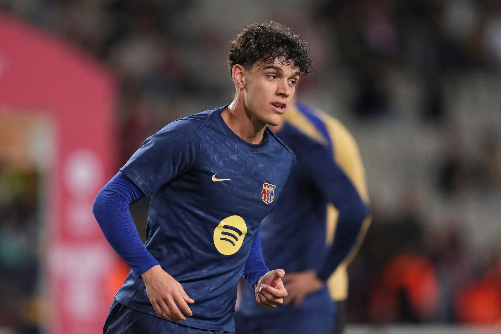 BARCELONA, SPAIN - APRIL 22: Hector Fort of FC Barcelona warms up prior to the La Liga EA Sports match between FC Barcelona and RCD Mallorca at Estadi Olimpic Lluis Companys on April 22, 2025 in Barcelona, Spain.