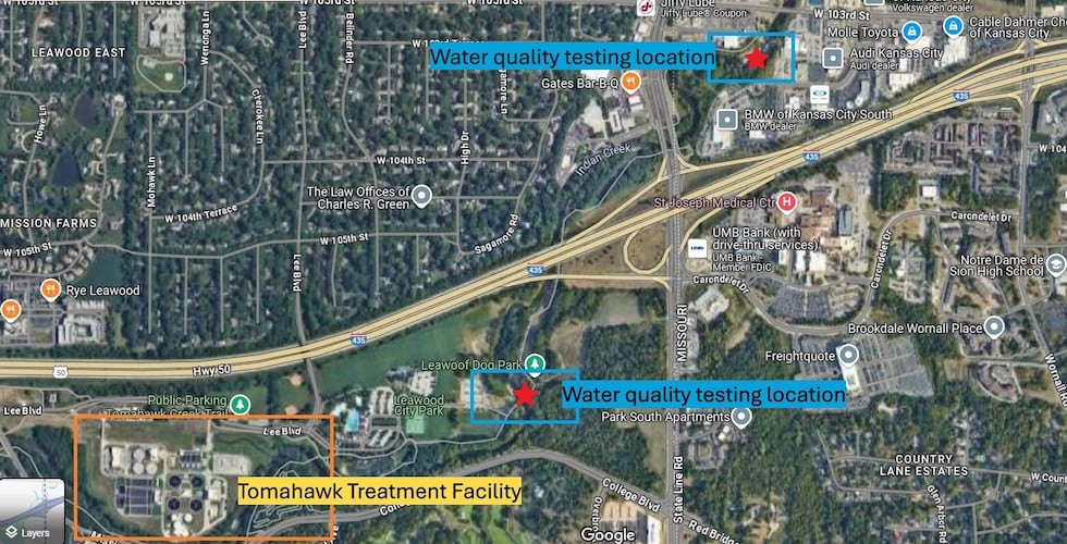 Johnson County provided a map showing the area impacted by a wastewater spill.