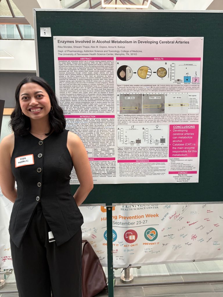 Photo of Rika Morales and her research poster.