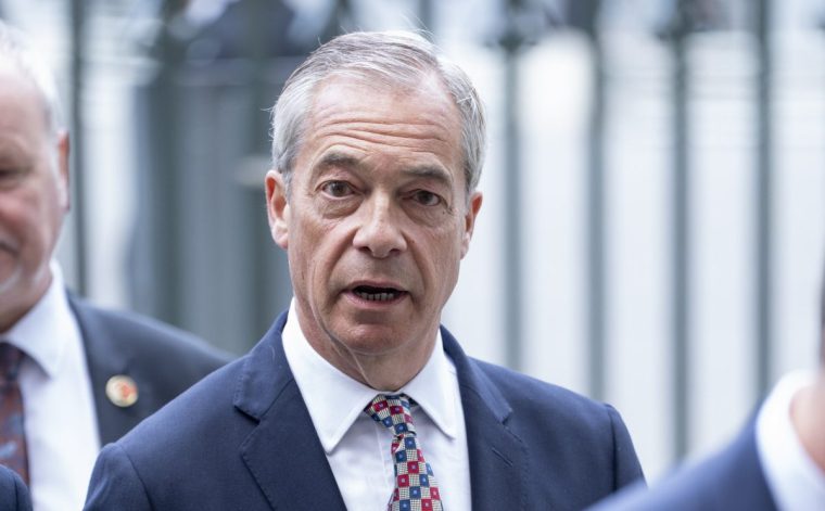 LONDON, ENGLAND - MAY 8: Nigel Farage attends the thanksgiving service to mark The 80th anniversary of VE Day at Westminster Abbey on May 8, 2025 in London, England. The King and Queen, joined by Members of the Royal Family, will take part in events from May 5th to May 8th to commemorate the 80th Anniversary of VE Day, which signalled the end of the Second World War in Europe. (Photo by Mark Cuthbert/UK Press via Getty Images)