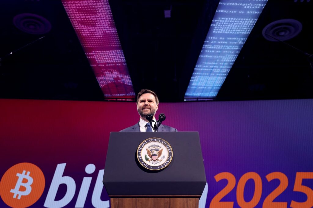 Vice President JD Vance spoke during the Bitcoin Conference in Las Vegas on Wednesday.