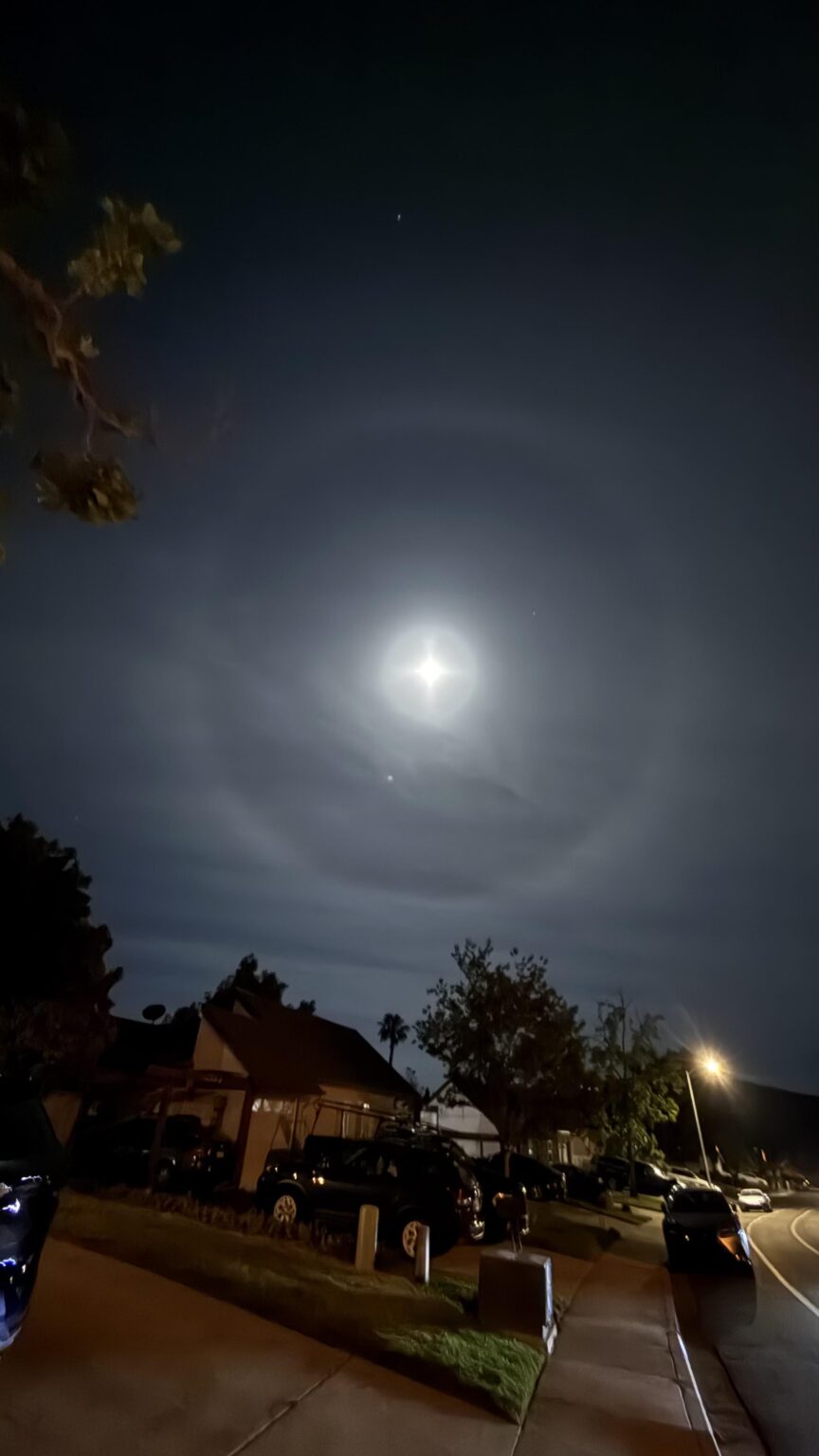 Tonight’s Moon had a lunar halo or ice ring