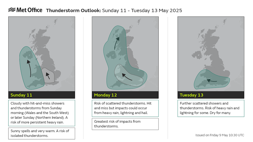 Thunderstorms may hit the south and west during the coming days (Met Office)
