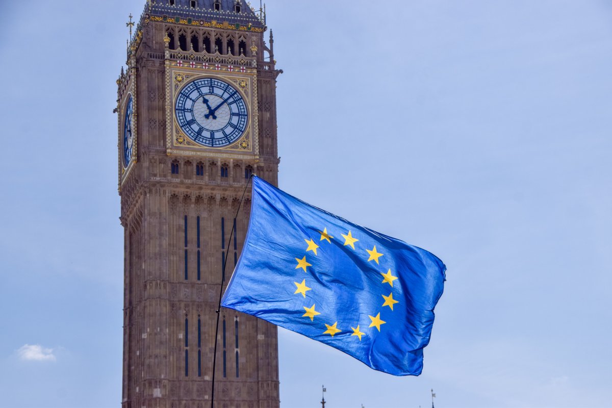 Flag of the European Union flies next 