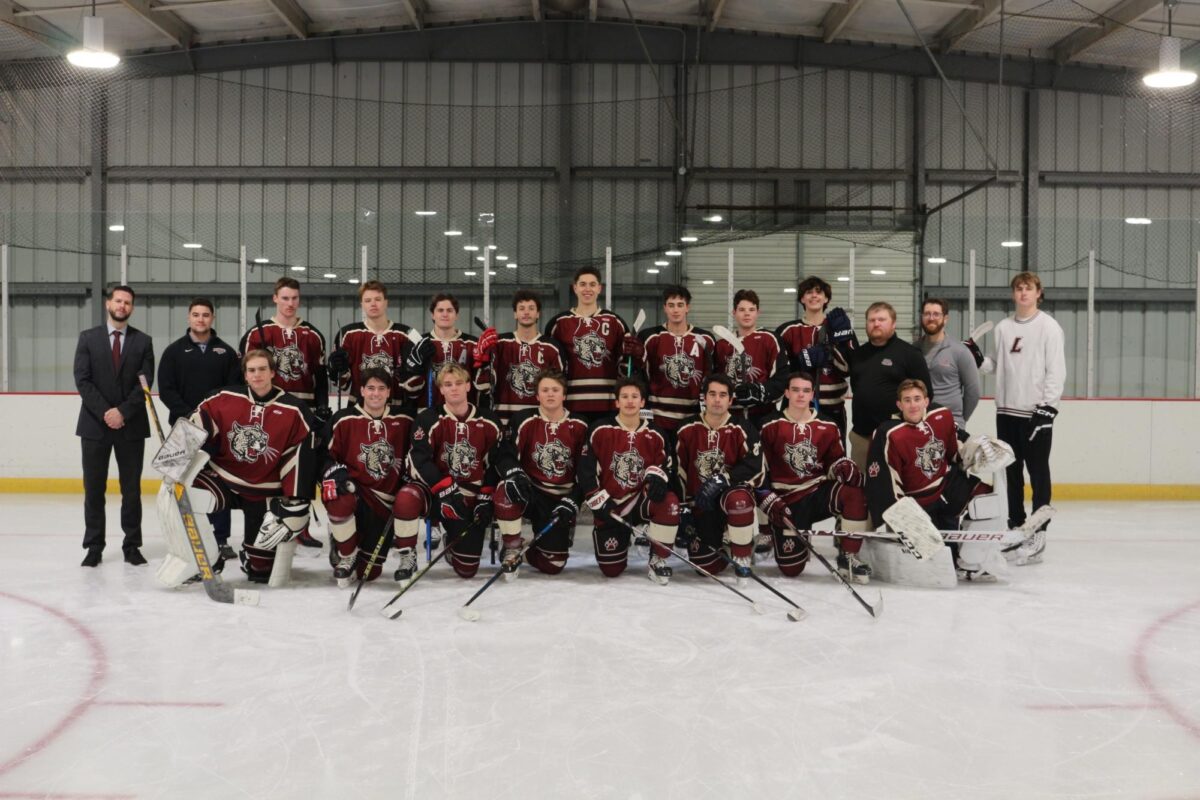 The men's club ice hockey team defeated Kutztown University 4-1 in its senior night game on April 27. (Photo courtesy of Jack Dolan '25)