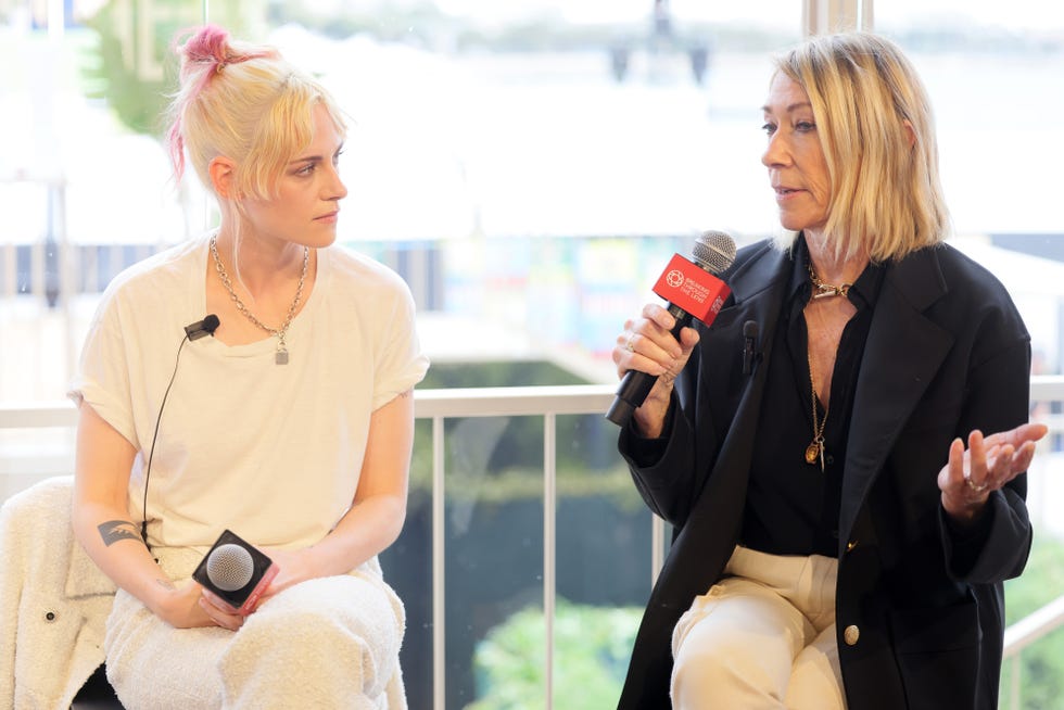 cannes, france may 16: kristen stewart and kim gordon speak at the breaking through the lens event at hyde beach by campari during cannes film festival on may 16, 2025 in cannes, france. (photo by victor boyko/getty images for breaking through the lens)