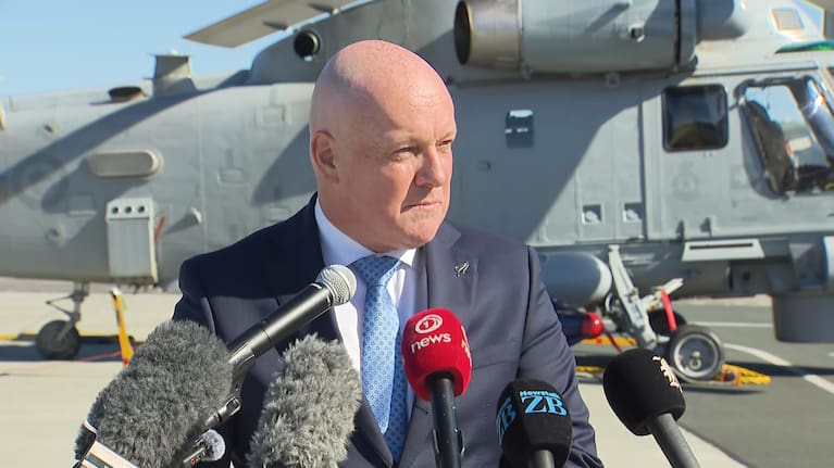 Luxon speaks at Whenuapai Air Base following the defence announcement.
