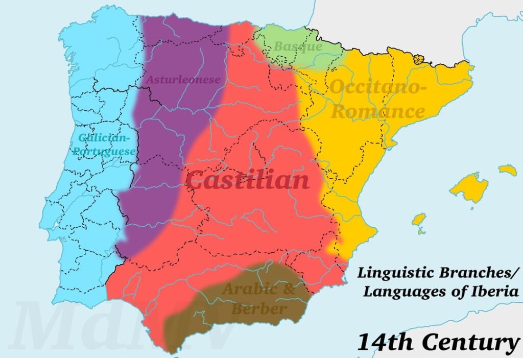 The linguistic state of the Iberian Peninsula: 14th century vs. today