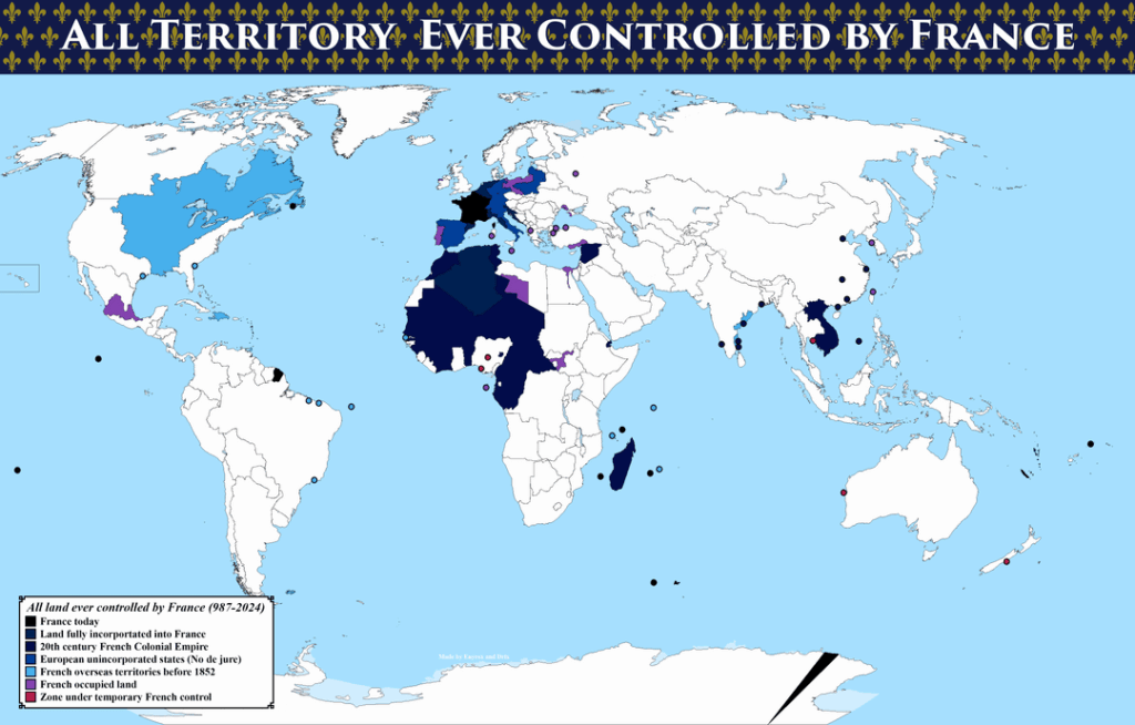 Map of all territory ever controlled by France
