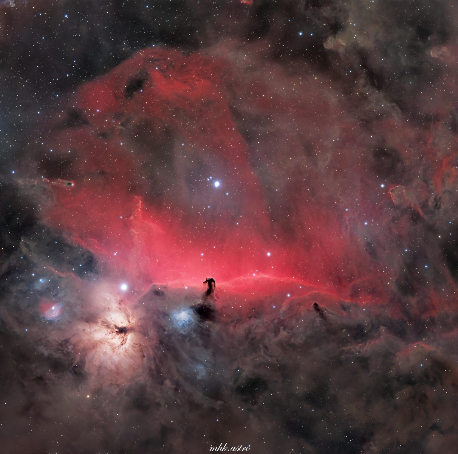 Horsehead and Flame nebulae with space dust