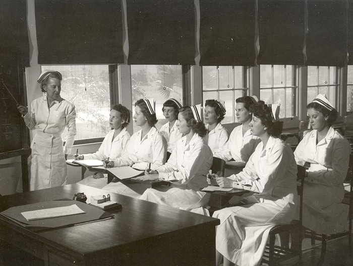 Navy nurses attending class, 1940s. Image courtesy US Navy
