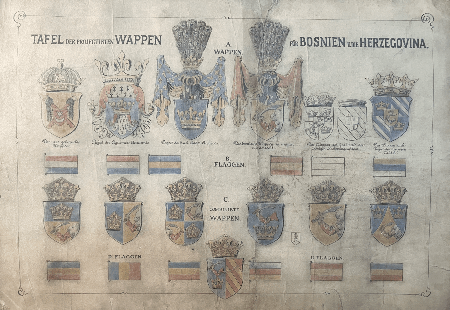 All proposals for the new terrestrial coat of arms of Bosnia and Herzegovina from the Austro-Hungarian rule period