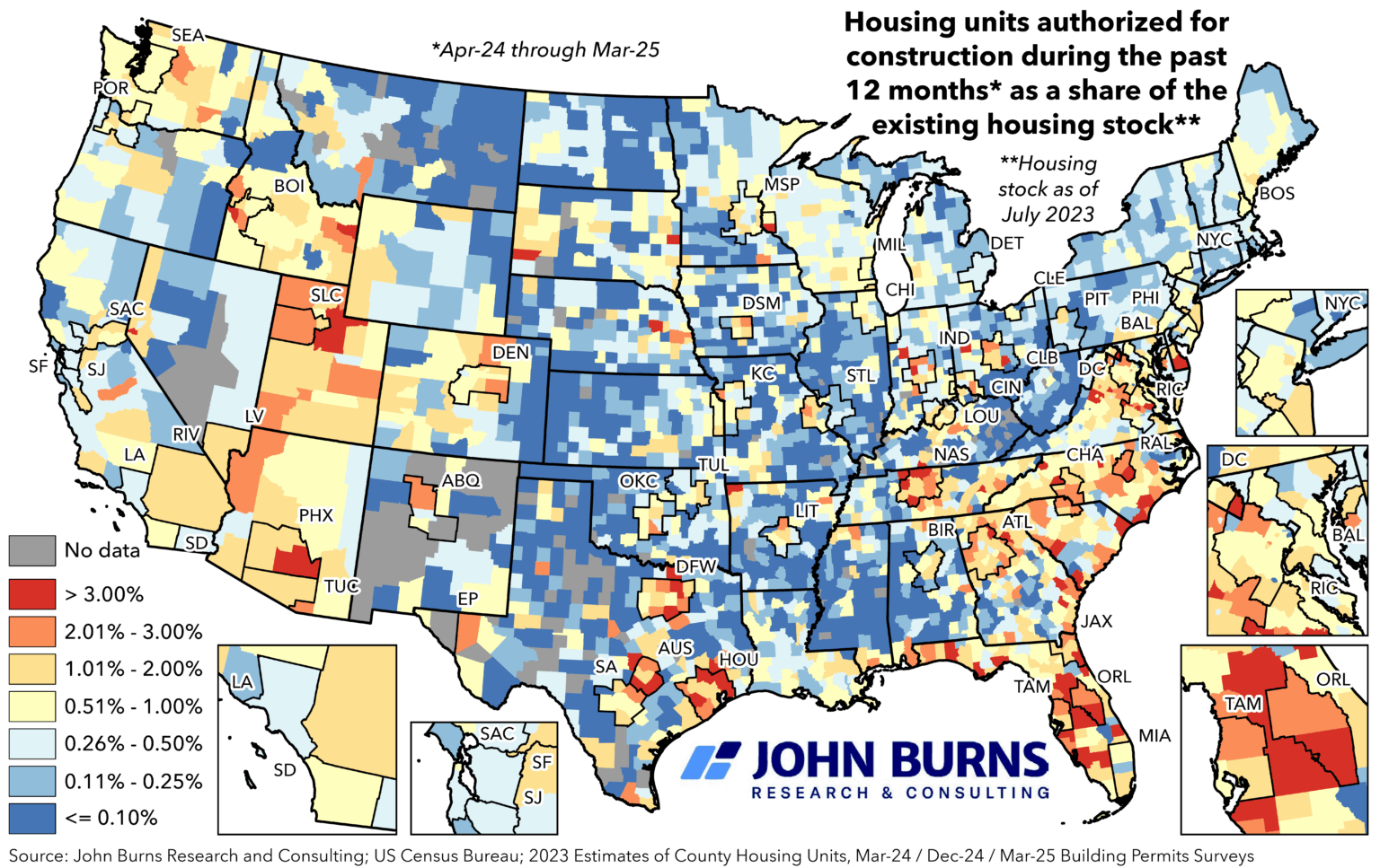 Where did new home construction make the largest dent in the housing stock over the past 12 months? [OC]