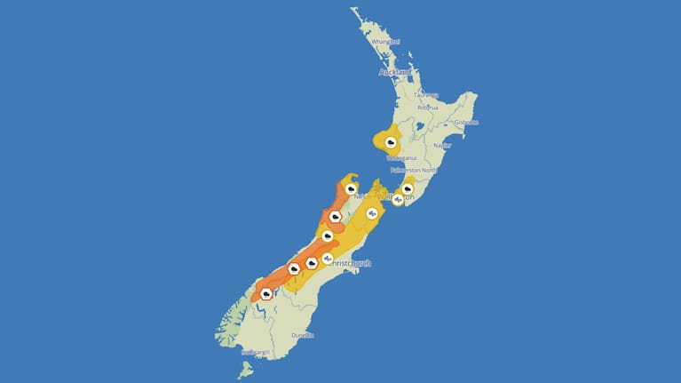 Severe weather warnings issued for New Zealand on May 25, 2025.