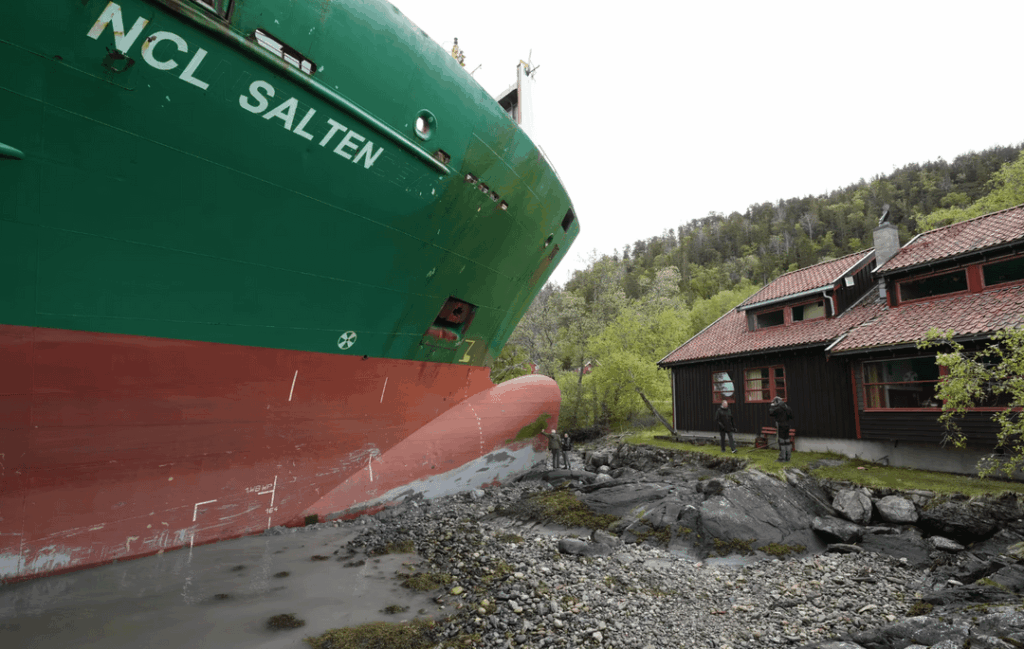 Ship run ashore in Trondheim Norway today