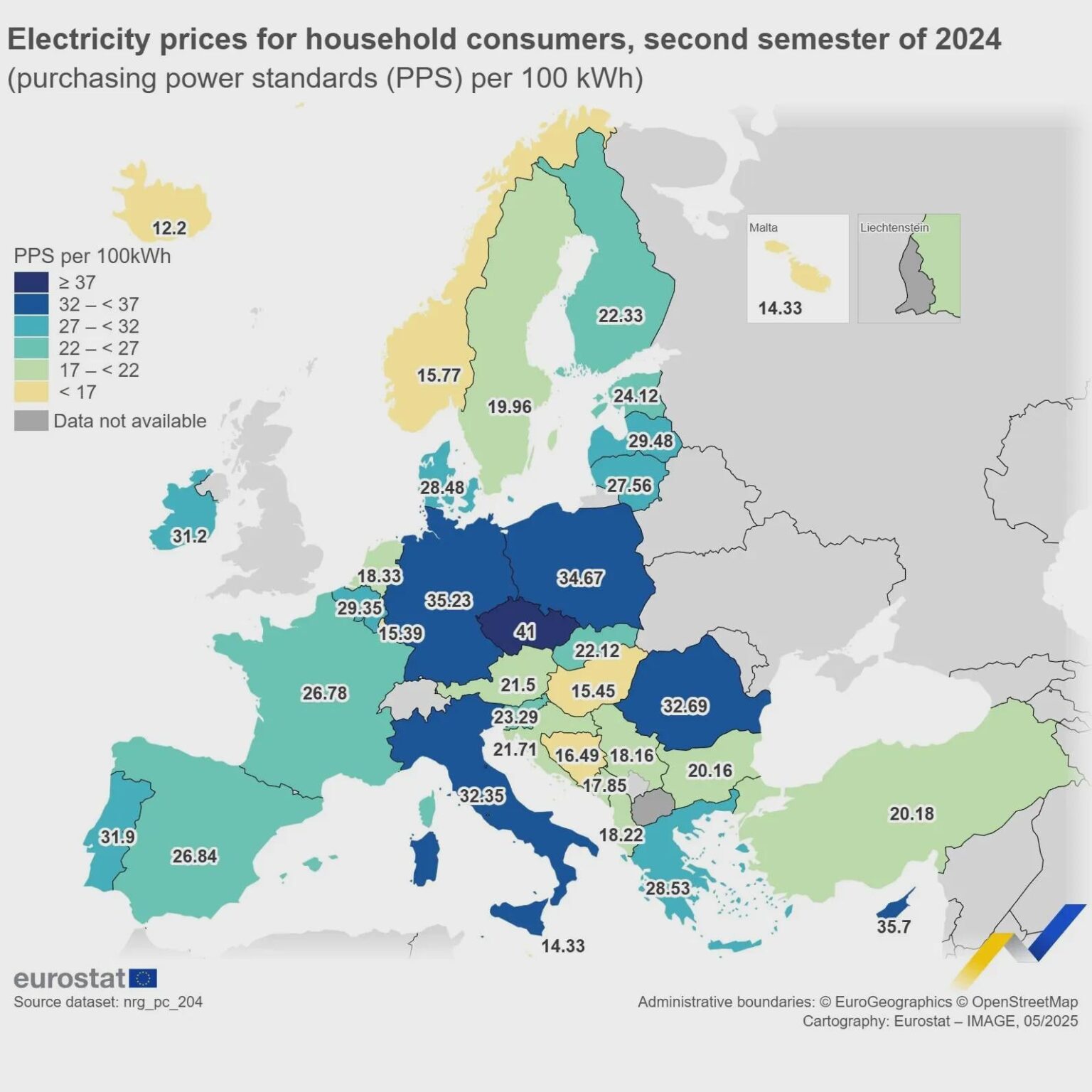 Electricity prices in Europe in proportion to the cost of living