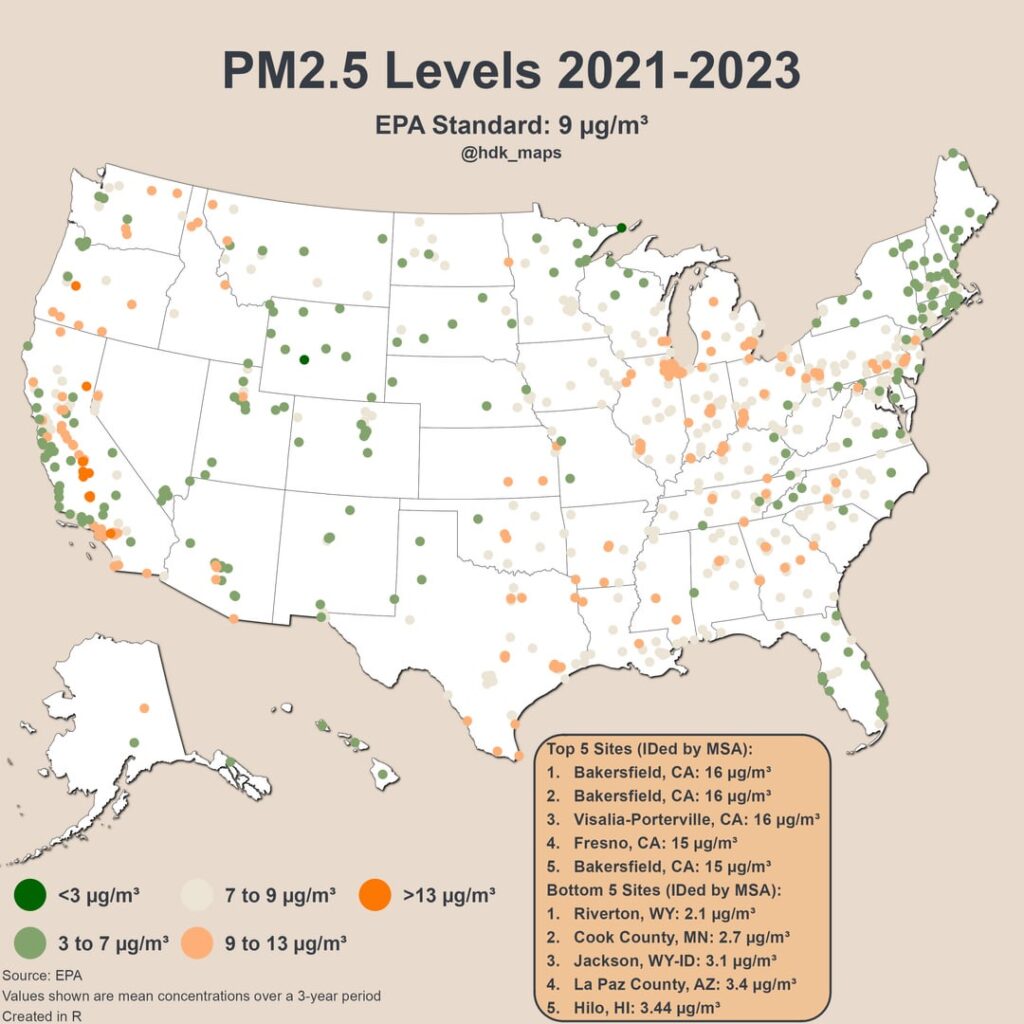 [OC] Airborne Particulate Levels in the US