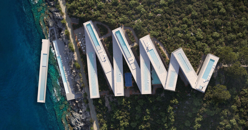 zigzag resort extends linear terraces and pools along albania’s rugged coastline zigzag resort extends linear terraces and pools along albania’s rugged coastline