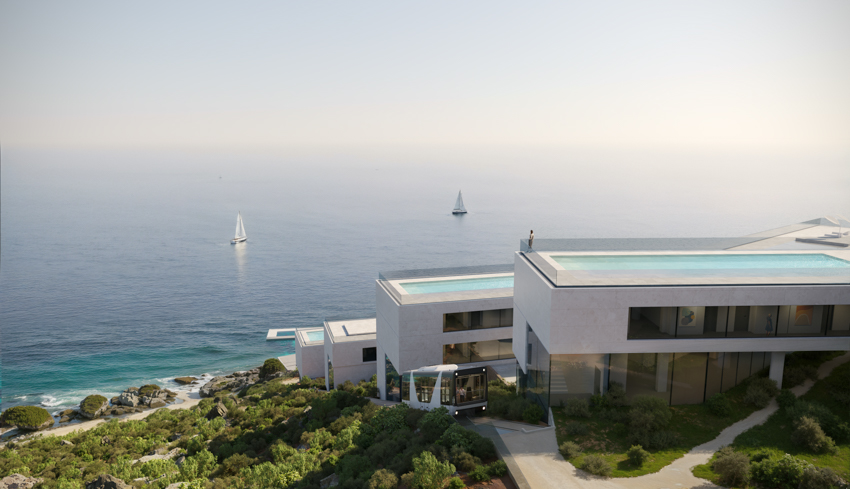 zigzag resort extends linear terraces and infinity pools along albania’s rugged coastline