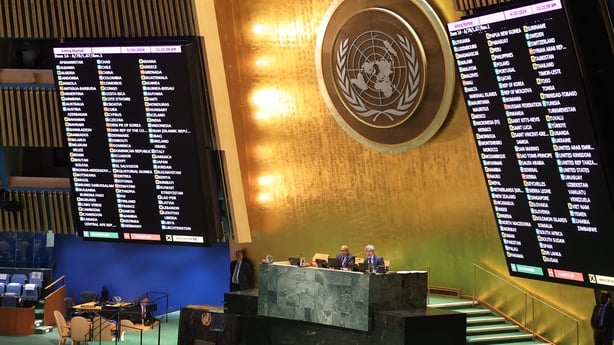 NEW YORK, UNITED STATES - MAY 23: The UN General Assembly (UNGA) debated on a UN resolution to establish an annual day to commemorate the 1995 genocide of more than 8,000 Bosnian Muslims by Bosnian Serbs on May 23. The resolution on the genocide in Srebrenica received 84 votes in favor, 19 against w