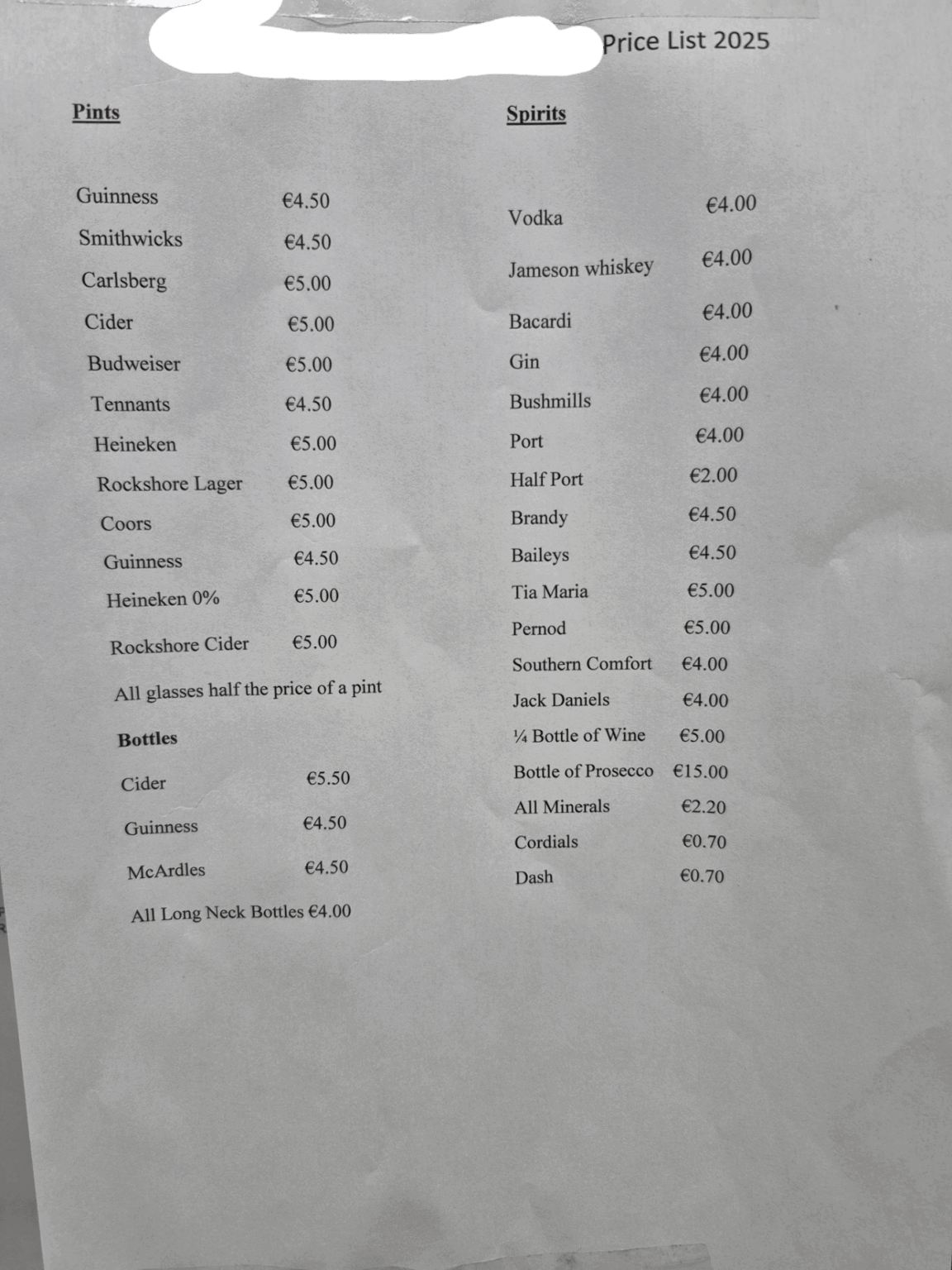 Advertised prices at my local