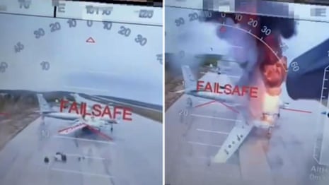 Footage shows major Ukrainian drone attack on Russian bombers – video