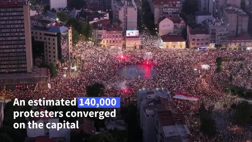Serbian leader digs in, slams early elections rally