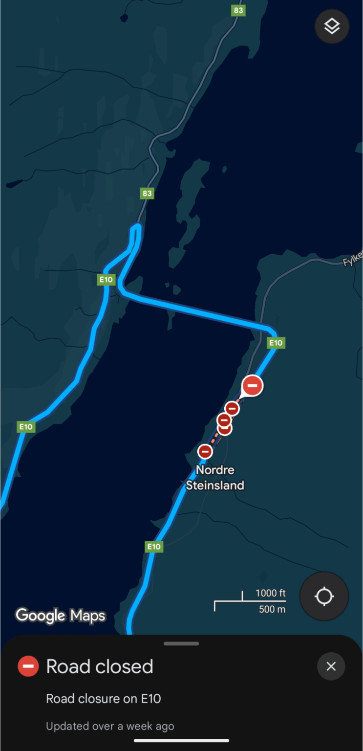 Road closure on E10