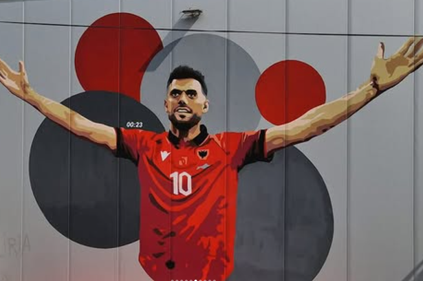Nedim Bajrami's goal celebration from his record breaking strike at Euro 2024 has been depicted in a mural 