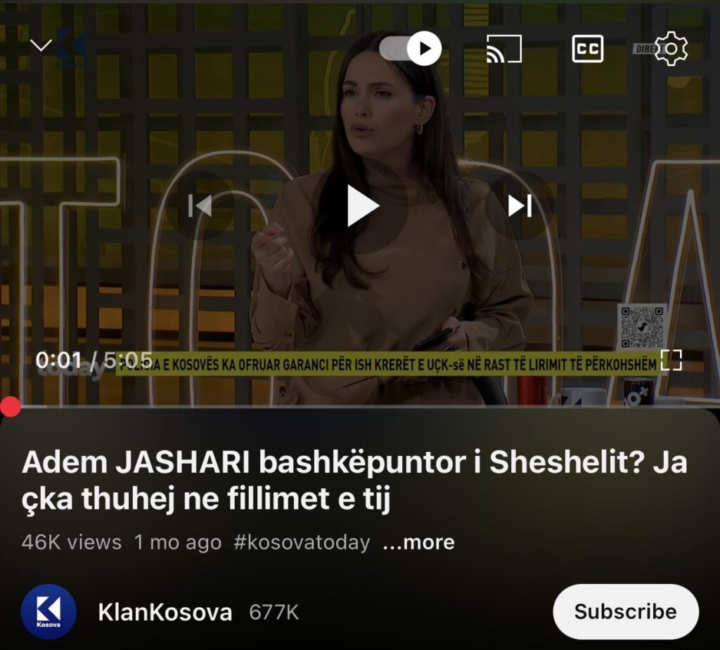 Klankosova posts "Adem Jashari collaborator of Seselj"