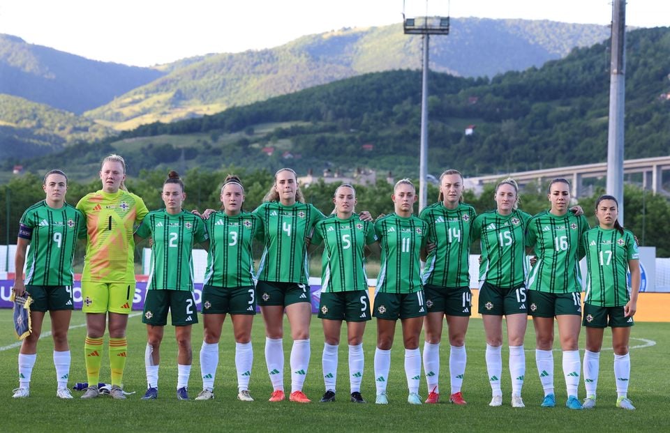 Northern Ireland team line up before Tuesday evenings Women's Nations League game against Bosnia & Herzegovina at the FF BH Football Training Centre, Zenica.