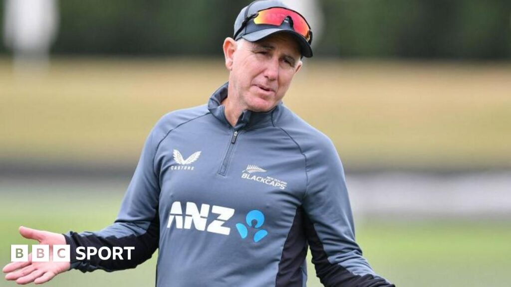 Gary Stead holds his arms out during a New Zealand cricket training session