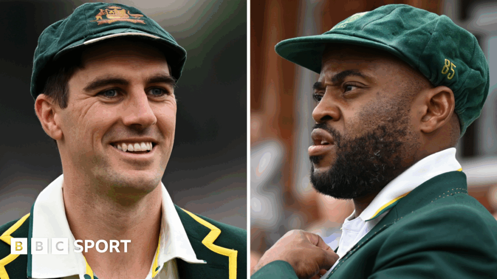 Pat Cummins, left, and Kagiso Rabada at the WTC final