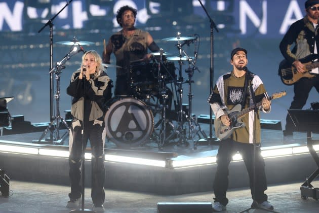 Linkin Park performs at Munich Football Arena.  - Credit: Alexander Hassenstein/UEFA via Getty Images