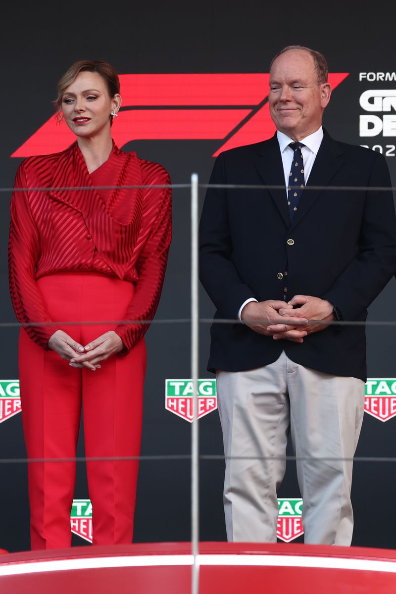 Princess Charlene of Monaco and Prince Albert of Monaco after the Formula 1 Grand Prix of Monaco at Circuit de Monaco in Monaco on May 25, 2025. (Photo by Jakub Porzycki/NurPhoto via Getty Images)