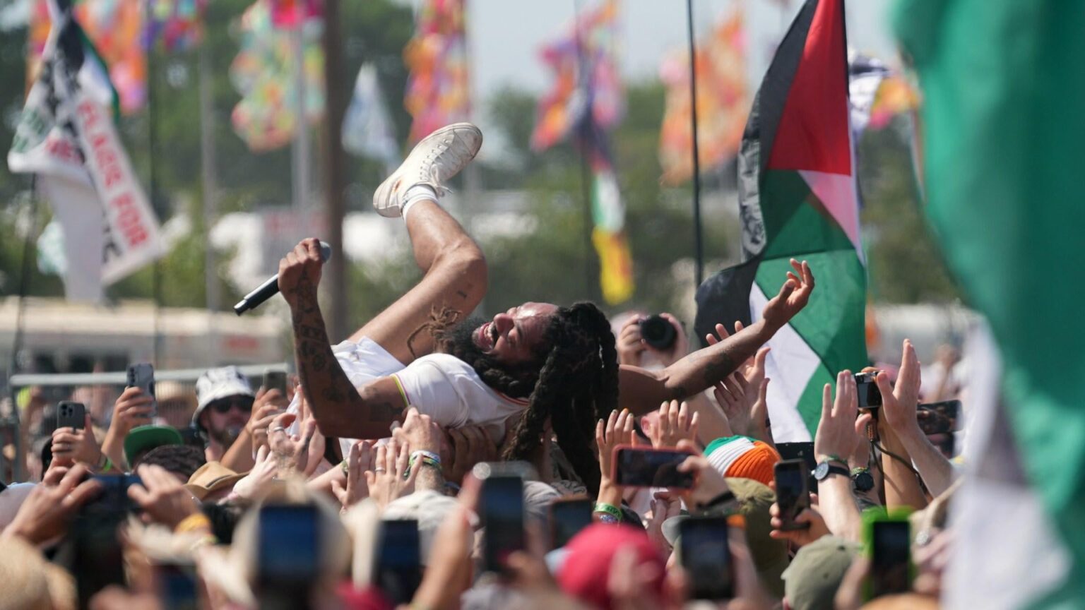 Fury as Glasto crowd chants 'death to IDF' during Bob Vylan set live on BBC