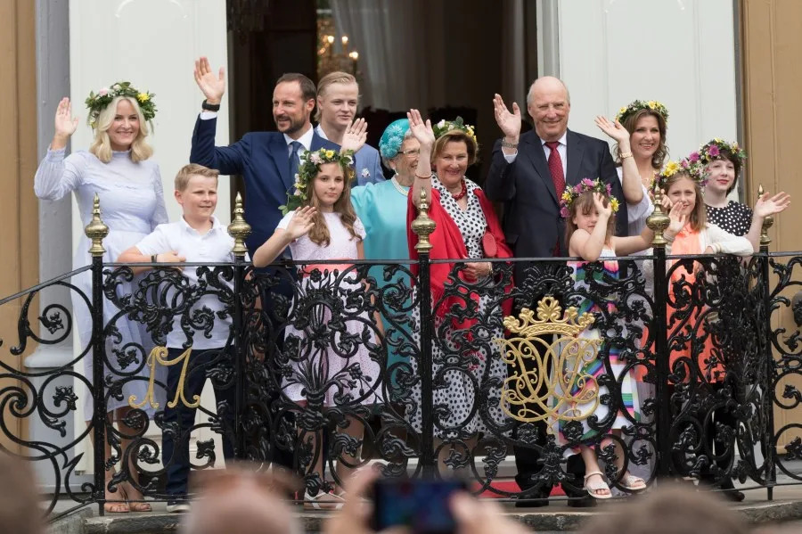 Crown Princess Mette-Marit of Norway, Prince Sverre Magnus of Norway, Crown Prince Haakon of Norway, Princess Ingrid Alexandra of Norway, Marius Borg Hoiby, Princess Astrid of Norway, Queen Sonja of Norway, King Harald V of Norway, Emma Tallulah Behn, Princess Martha Louise of Norway, Leah Isadora Behn and Maud Angelica Behn. (Photo by Ragnar Singsaas/Getty Images)