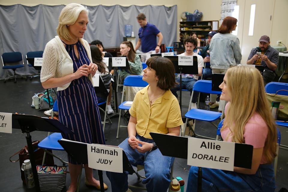 Totem Pole Playhouse is bringing "9 to 5: The Musical" to the stage for 20 performances from Friday, June 20, to Sunday, July 6. The production stars Amy Decker as Violet, Allie Seibold as Doralee, Hannah Taylor as Judy, Taylor Whidden as Roz and Billy Clark Taylor as Mr. Hart. Pictured, from left, are Decker, Taylor and Seibold rehearsing.