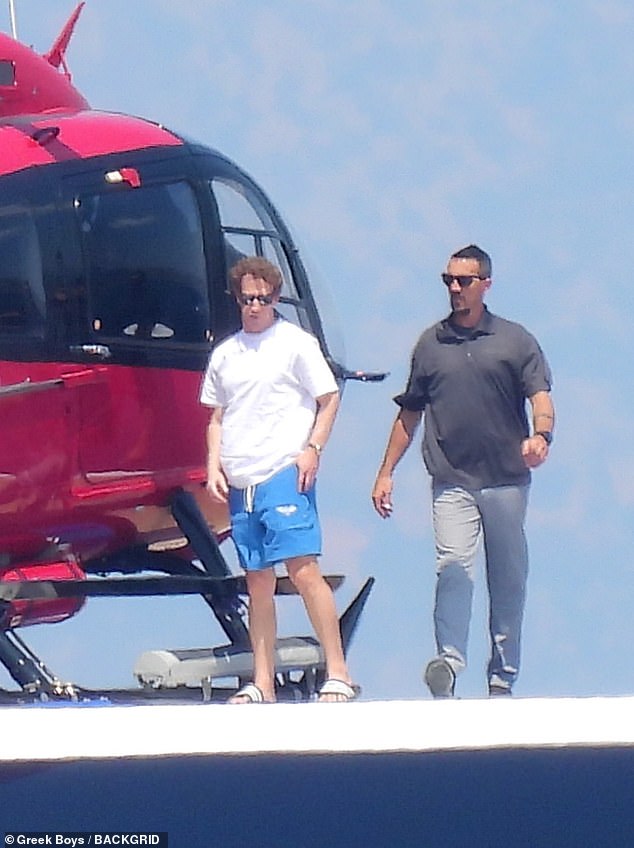 Mark Zuckerberg, 41, made a dramatic entrance in a red helicopter as he landed on the deck of his £220M super yacht in Alepochori, Greece, earlier on Saturday