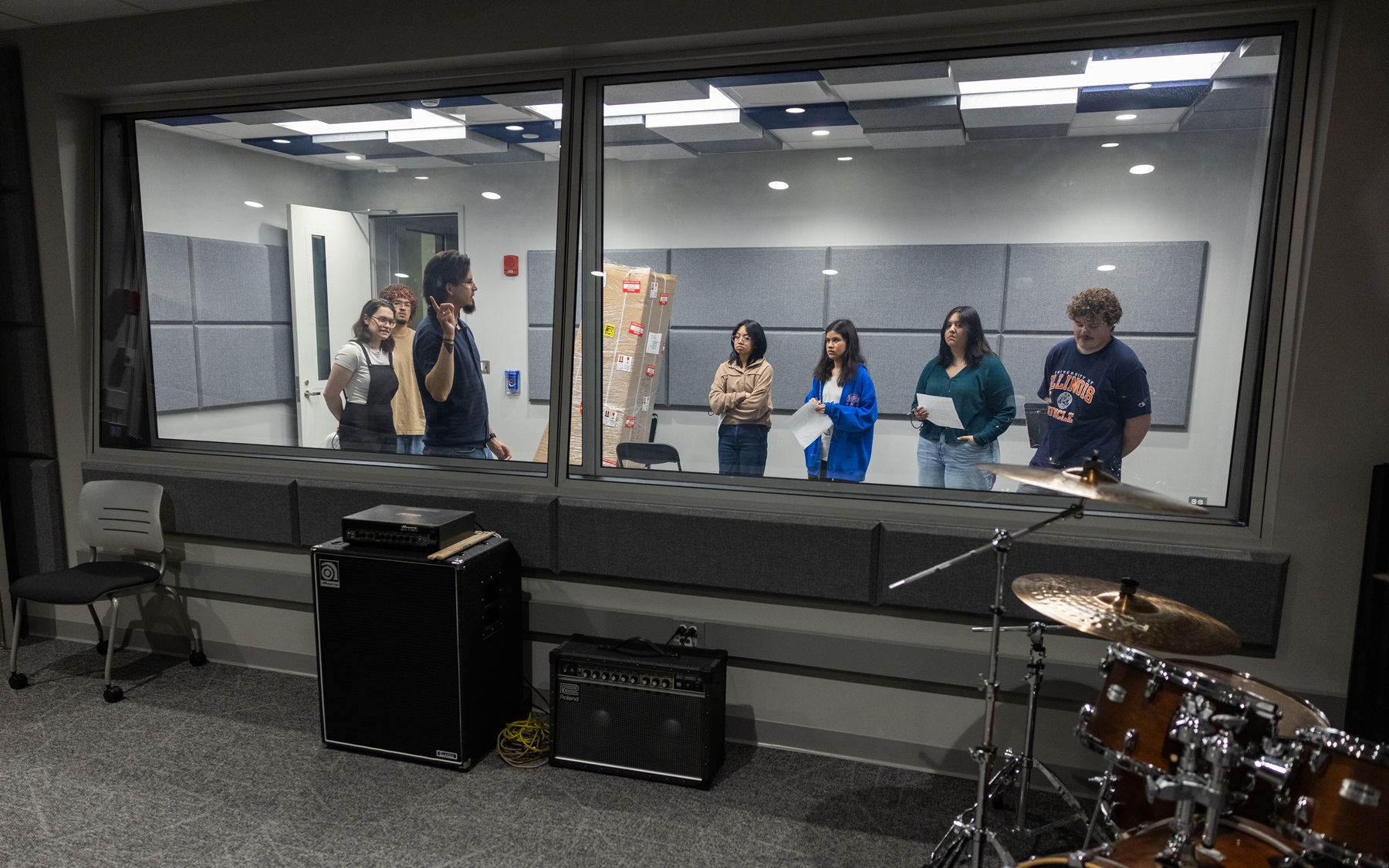 Students learn in Harper's audio studio