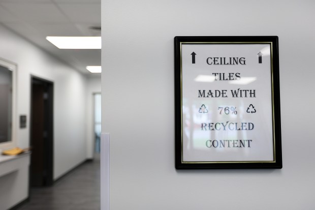 Many signs throughout the Luzerne County Operations Building showcase the...
