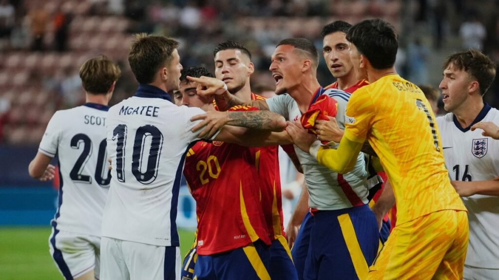 Fight erupts in England-Spain U-21 Euro quarter-final, with players having to be dragged off pitch – Firstpost