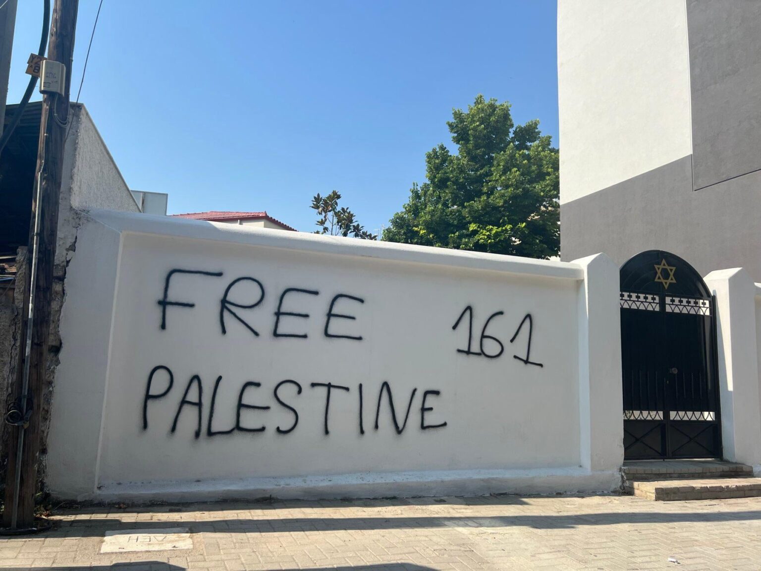 Larissa: They wrote slogans against Israel and in favor of Palestine in the synagogue