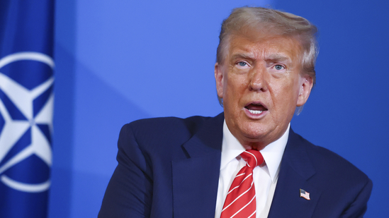 President Donald Trump speaks during a meeting with NATO Secretary General Mark Rutte as he arrives for a NATO summit in The Hague, Netherlands, Wednesday, June 25, 2025. (AP)