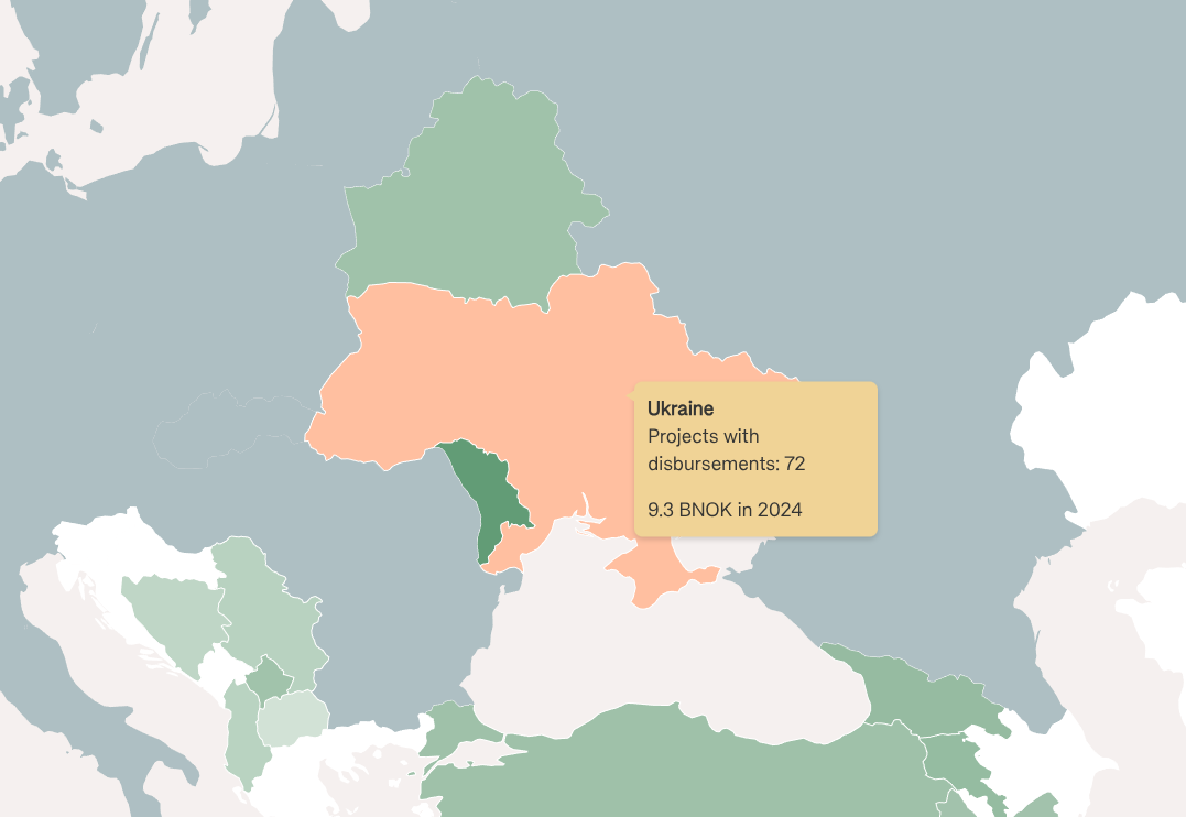 Screenshot of the Norwegian aid statistic map by Norad